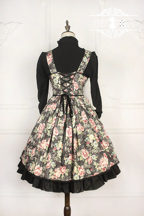 Vintage Qi Miss Point Lolita JSK with Hibiscus Pattern