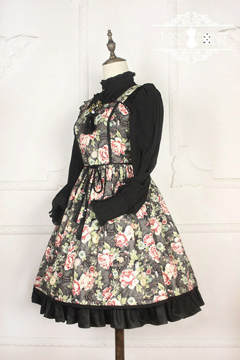 Vintage Qi Miss Point Lolita JSK with Hibiscus Pattern