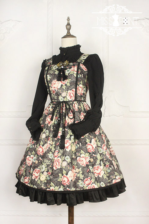 Vintage Qi Miss Point Lolita JSK with Hibiscus Pattern