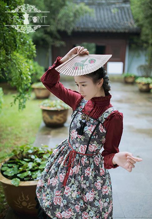 Vintage Qi Miss Point Lolita JSK with Hibiscus Pattern