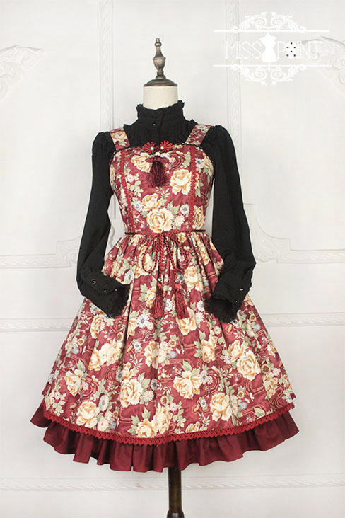 Vintage Qi Miss Point Lolita JSK with Hibiscus Pattern