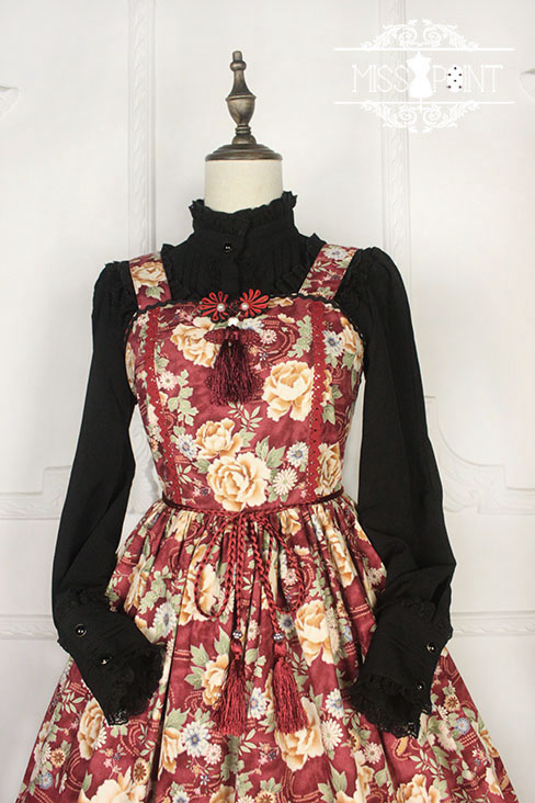 Vintage Qi Miss Point Lolita JSK with Hibiscus Pattern