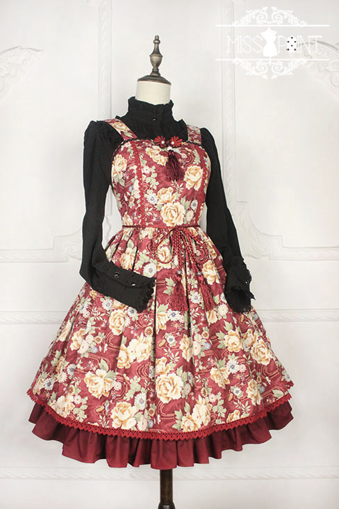 Vintage Qi Miss Point Lolita JSK with Hibiscus Pattern