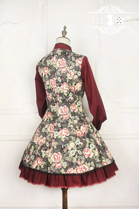 Qi Miss Point Lolita Stand Collar OP Dress with Hibiscus Pattern