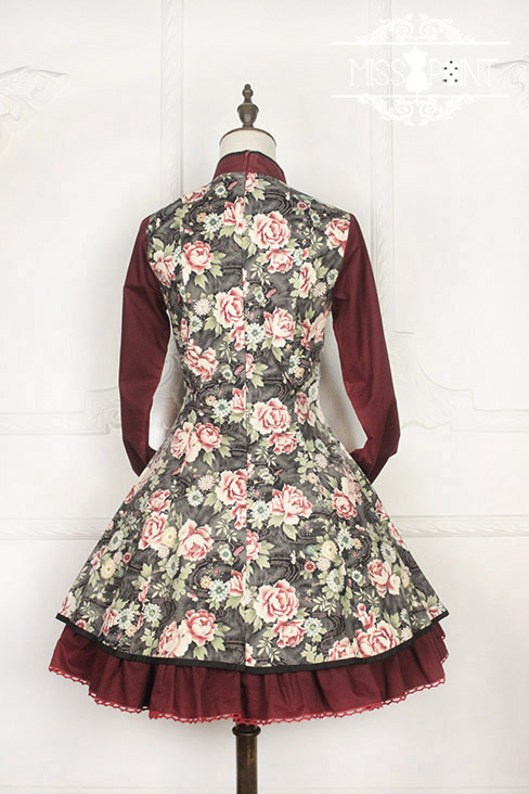 Qi Miss Point Lolita Stand Collar OP Dress with Hibiscus Pattern