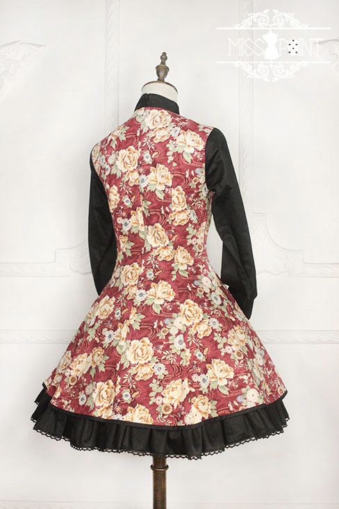 Qi Miss Point Lolita Stand Collar OP Dress with Hibiscus Pattern