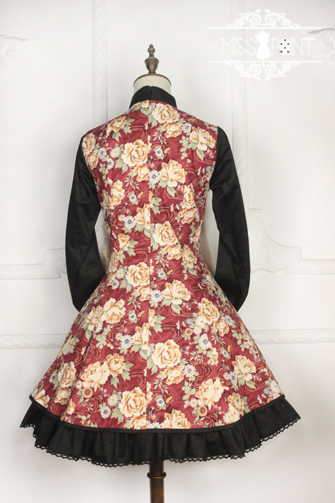 Qi Miss Point Lolita Stand Collar OP Dress with Hibiscus Pattern