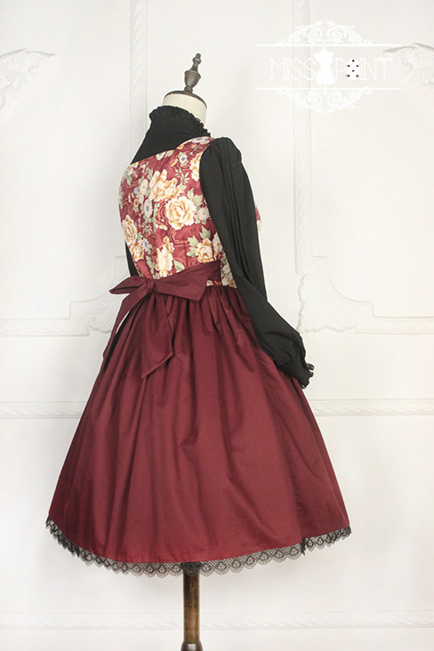 Vintage Qi Miss Point Lolita JSK with Hibiscus Pattern