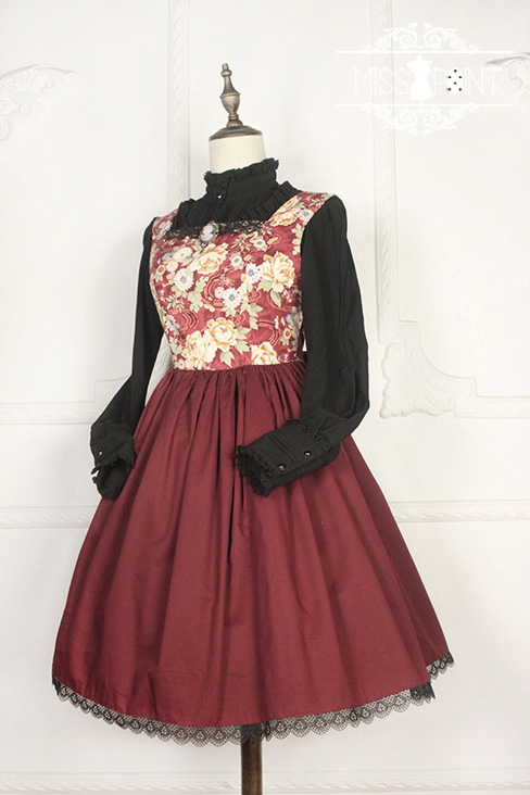 Vintage Qi Miss Point Lolita JSK with Hibiscus Pattern