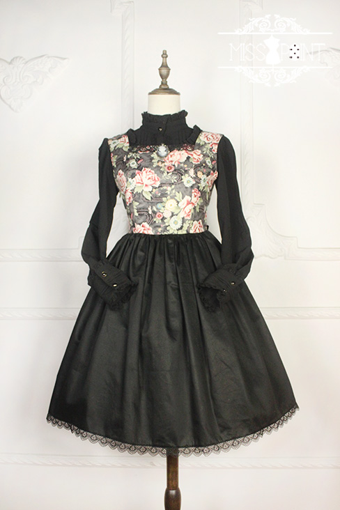 Vintage Qi Miss Point Lolita JSK with Hibiscus Pattern