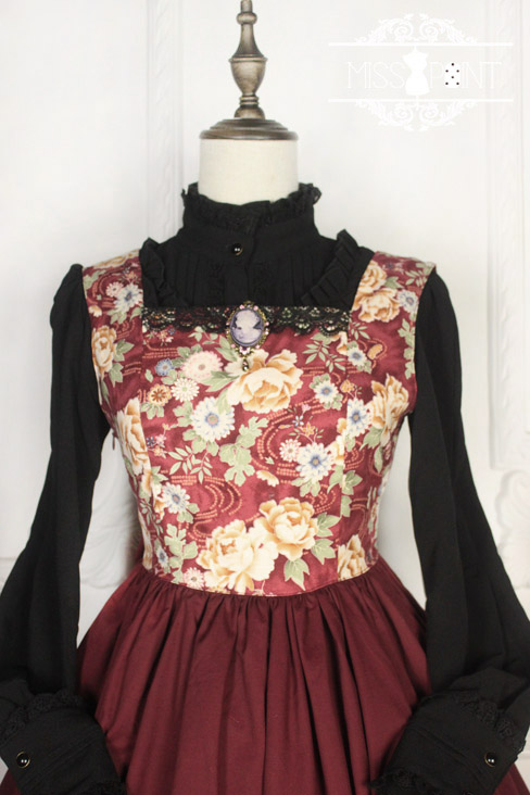 Vintage Qi Miss Point Lolita JSK with Hibiscus Pattern