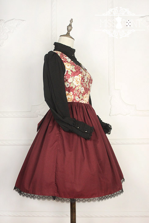 Vintage Qi Miss Point Lolita JSK with Hibiscus Pattern