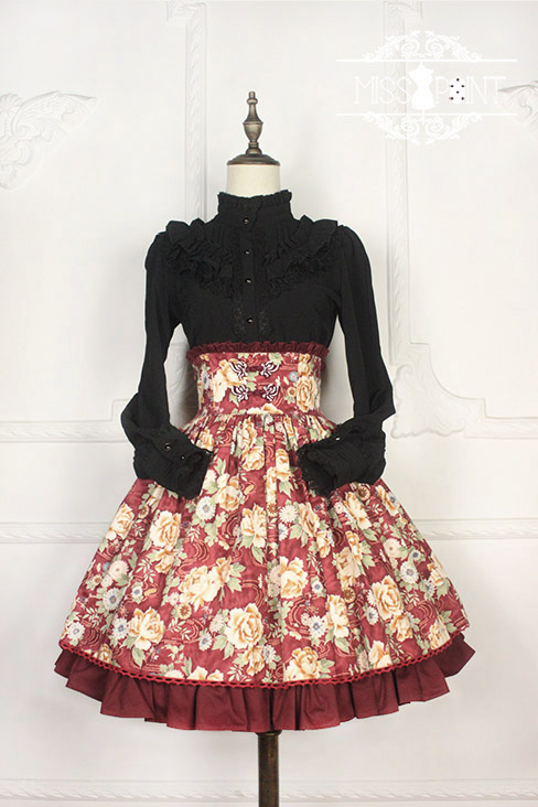 Qi Miss Point Lolita High Waist Skirt with Hibiscus Pattern