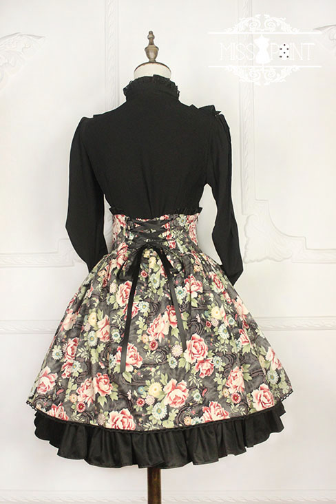 Qi Miss Point Lolita High Waist Skirt with Hibiscus Pattern