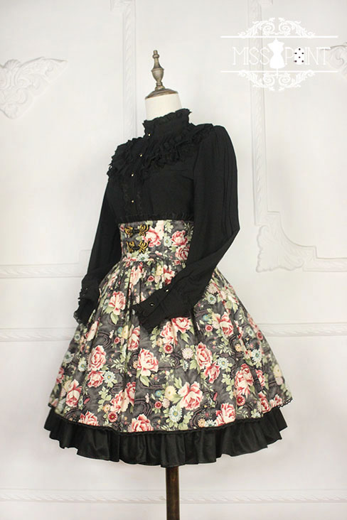 Qi Miss Point Lolita High Waist Skirt with Hibiscus Pattern