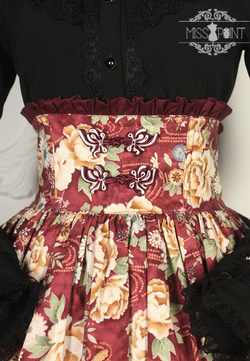 Qi Miss Point Lolita High Waist Skirt with Hibiscus Pattern