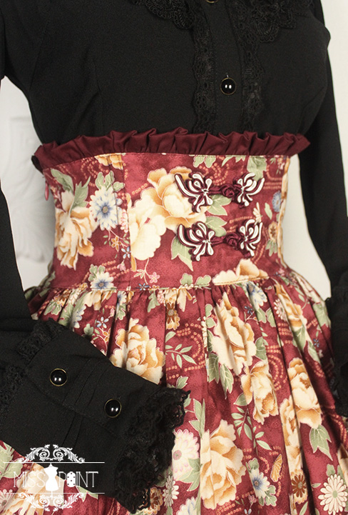 Qi Miss Point Lolita High Waist Skirt with Hibiscus Pattern