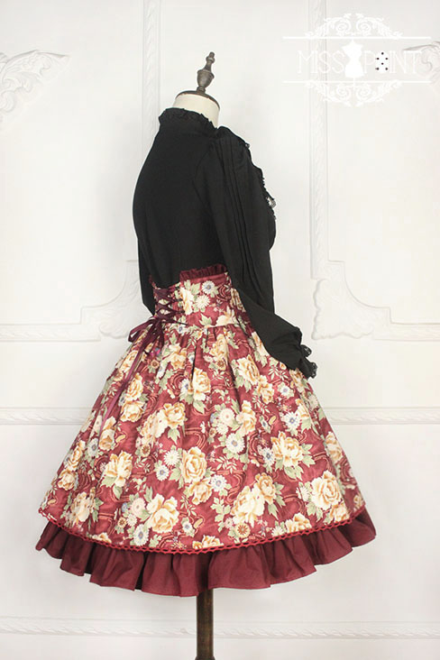 Qi Miss Point Lolita High Waist Skirt with Hibiscus Pattern