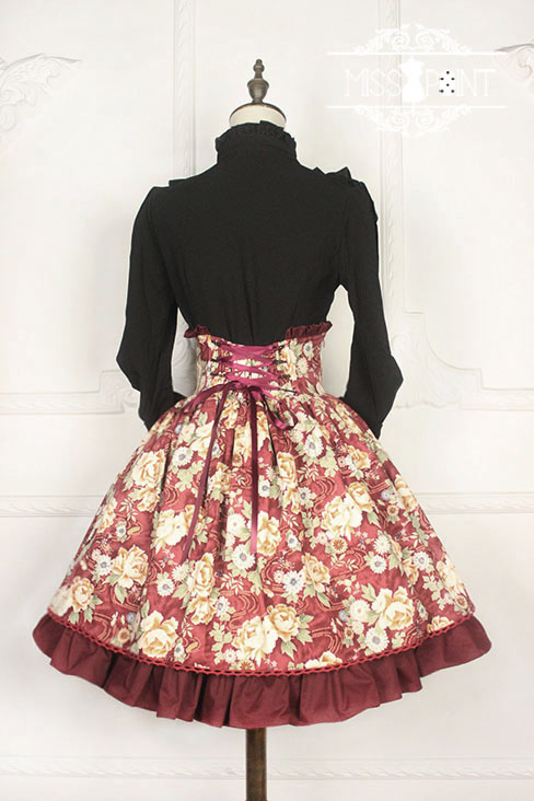 Qi Miss Point Lolita High Waist Skirt with Hibiscus Pattern