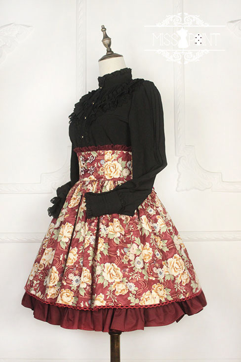 Qi Miss Point Lolita High Waist Skirt with Hibiscus Pattern