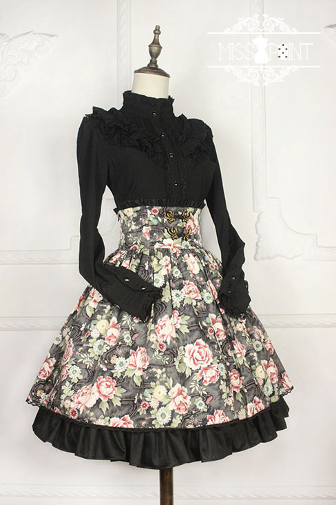 Qi Miss Point Lolita High Waist Skirt with Hibiscus Pattern