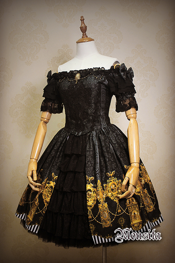 Classical Palace Sculpture Printing Mousita Two-piece Lolita Dress OP