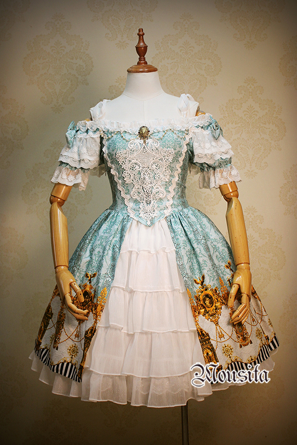 Classical Palace Sculpture Printing Mousita Two-piece Lolita Dress OP