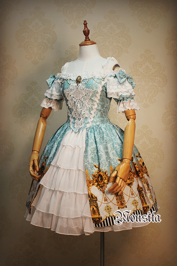 Classical Palace Sculpture Printing Mousita Two-piece Lolita Dress OP