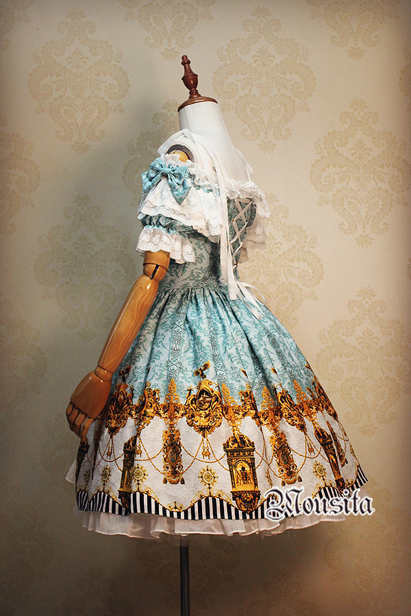 Classical Palace Sculpture Printing Mousita Two-piece Lolita Dress OP