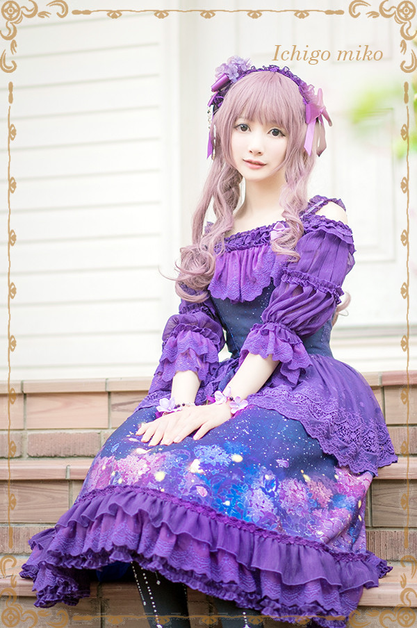 Purple Delusion Striped Middle Sleeves Strawberry Witch Lolita Blouse