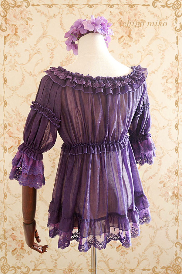 Purple Delusion Striped Middle Sleeves Strawberry Witch Lolita Blouse