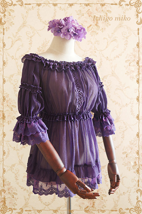 Purple Delusion Striped Middle Sleeves Strawberry Witch Lolita Blouse