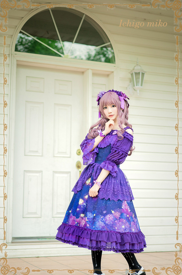 Purple Delusion Striped Middle Sleeves Strawberry Witch Lolita Blouse
