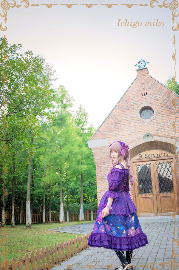 Purple Delusion Striped Middle Sleeves Strawberry Witch Lolita Blouse