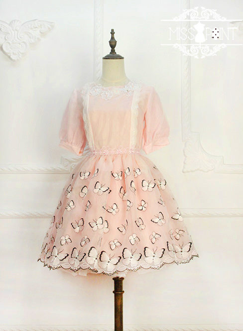 Dream of the Butterfly Sweet Babydoll Style Embroidery Miss Point Lolita OP Dress