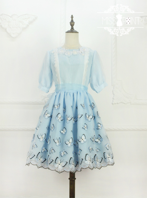 Dream of the Butterfly Sweet Babydoll Style Embroidery Miss Point Lolita OP Dress