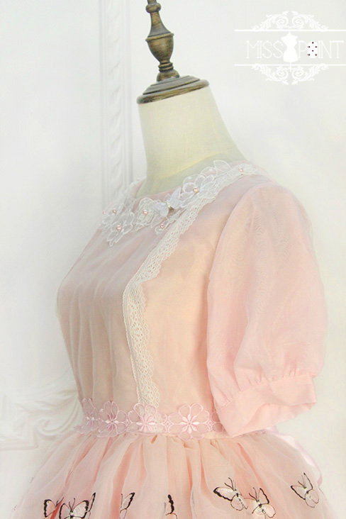 Dream of the Butterfly Sweet Babydoll Style Embroidery Miss Point Lolita OP Dress