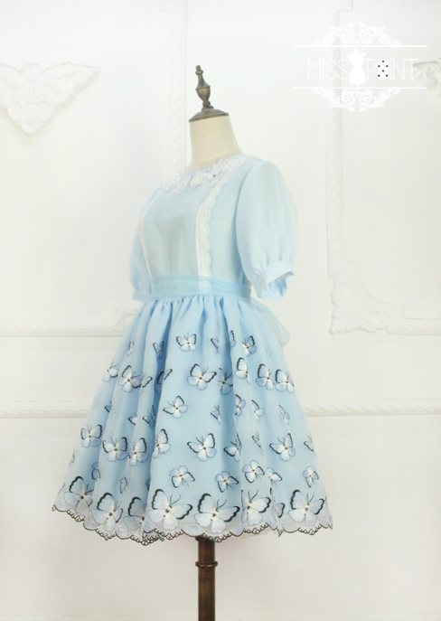 Dream of the Butterfly Sweet Babydoll Style Embroidery Miss Point Lolita OP Dress
