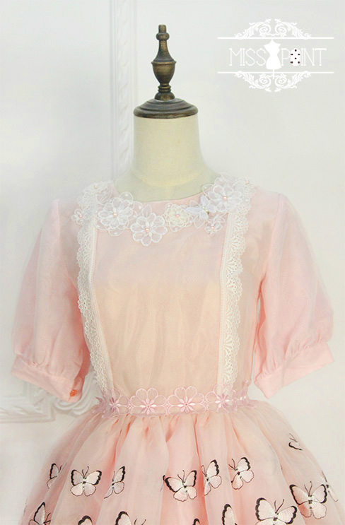 Dream of the Butterfly Sweet Babydoll Style Embroidery Miss Point Lolita OP Dress