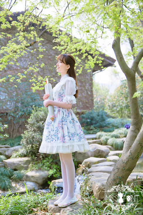 Interrupted Dream in the Garden Qi Miss Point Lolita OP Dress with Front Open Design