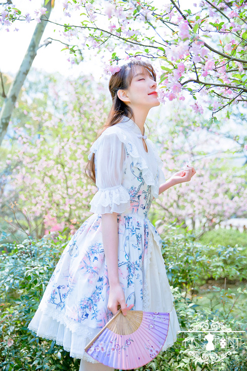 Interrupted Dream in the Garden Qi Miss Point Lolita OP Dress with Front Open Design