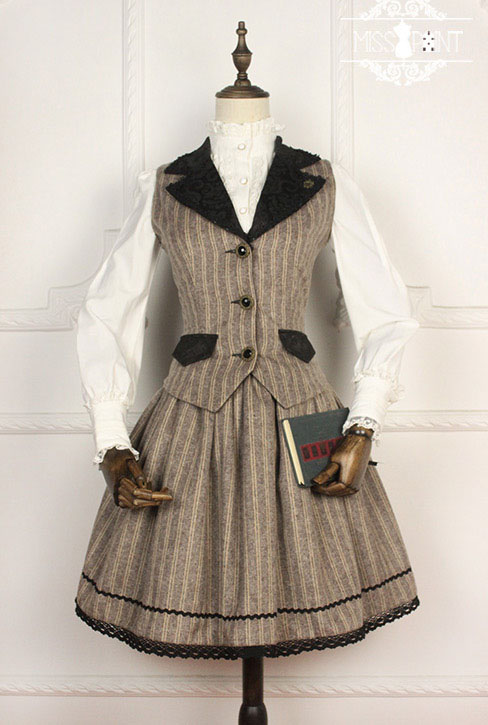 Vintage School Stripe Miss Point Lolita Vest and Skirt Set