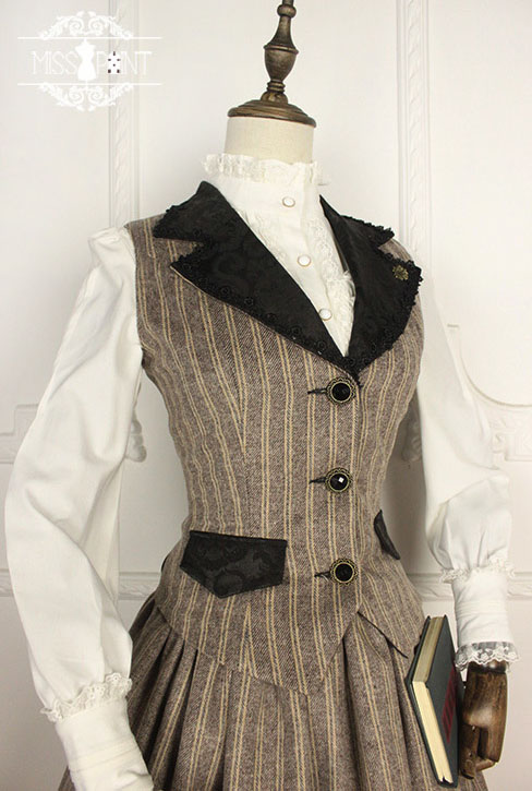 Vintage School Stripe Miss Point Lolita Vest and Skirt Set