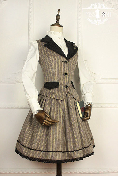 Vintage School Stripe Miss Point Lolita Vest and Skirt Set