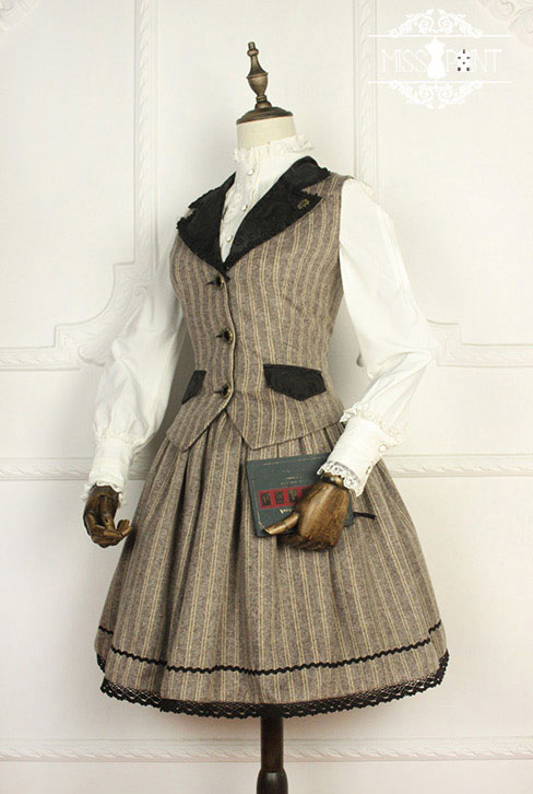 Vintage School Stripe Miss Point Lolita Vest and Skirt Set