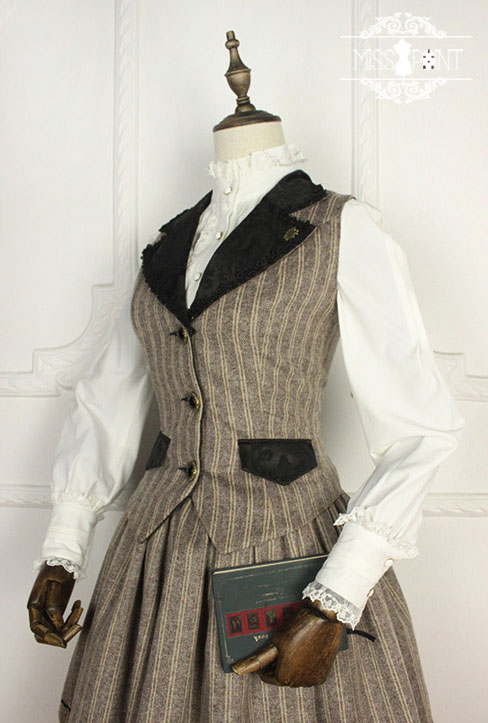 Vintage School Stripe Miss Point Lolita Vest and Skirt Set
