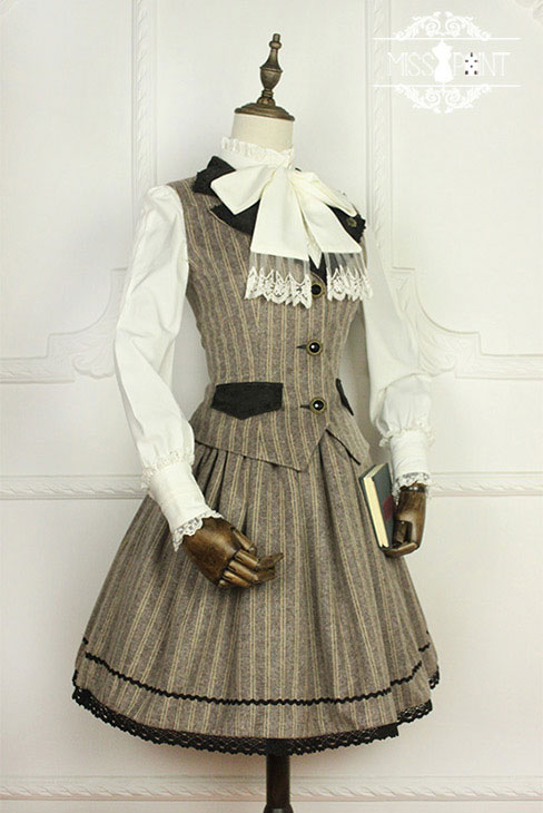 Vintage School Stripe Miss Point Lolita Vest and Skirt Set