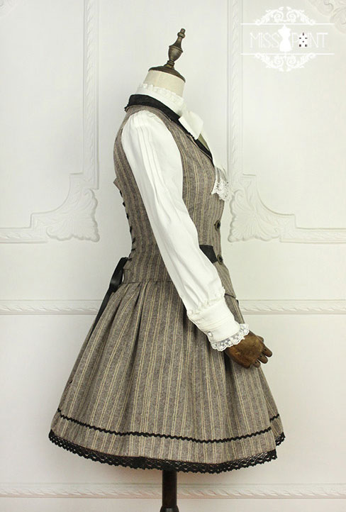 Vintage School Stripe Miss Point Lolita Vest and Skirt Set