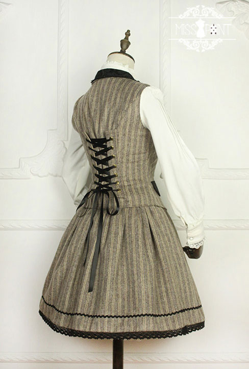 Vintage School Stripe Miss Point Lolita Vest and Skirt Set