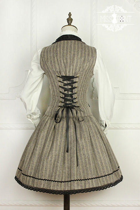 Vintage School Stripe Miss Point Lolita Vest and Skirt Set